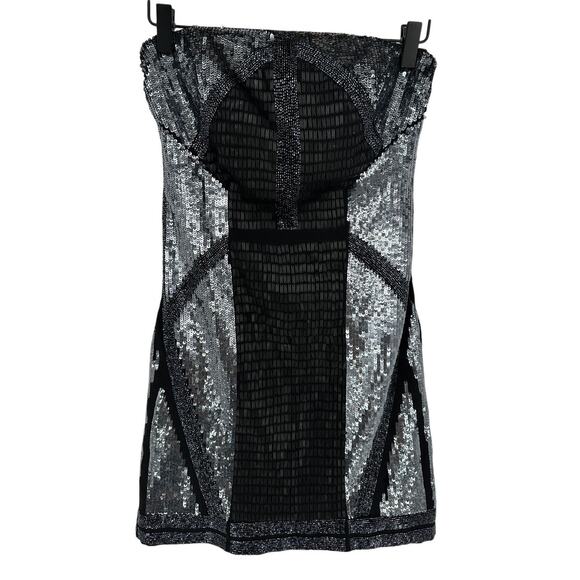Nicole Miller Sequin Mini Dress Strapless Sheath Black Silver Party Cocktail 2 - Picture 1 of 9